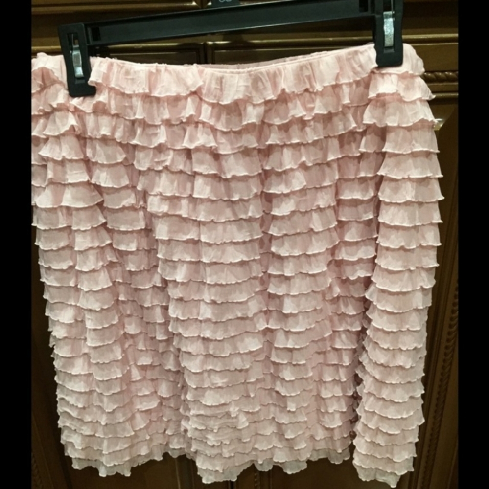 Xhilaration ruffled mesh pale pink and ivory mini skirt xlarge